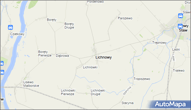 mapa Lichnowy powiat malborski, Lichnowy powiat malborski na mapie Targeo