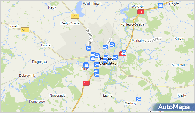 mapa Lidzbark Warmiński, Lidzbark Warmiński na mapie Targeo