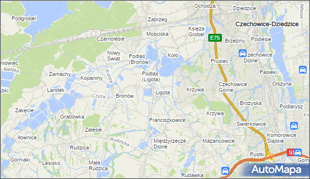 mapa Ligota gmina Czechowice-Dziedzice, Ligota gmina Czechowice-Dziedzice na mapie Targeo