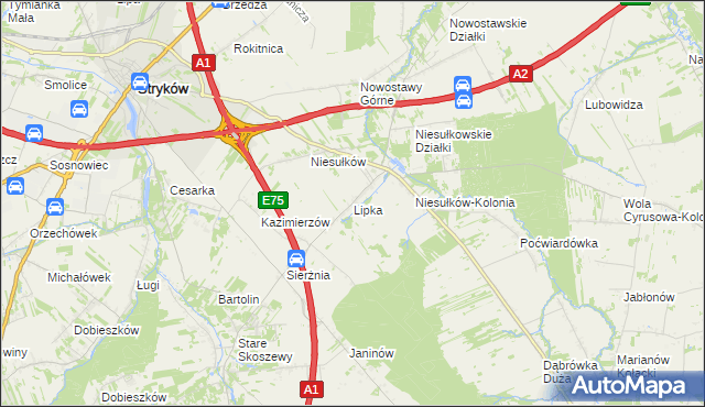 mapa Lipka gmina Stryków, Lipka gmina Stryków na mapie Targeo