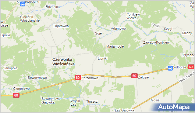 mapa Lipniki gmina Czerwonka, Lipniki gmina Czerwonka na mapie Targeo