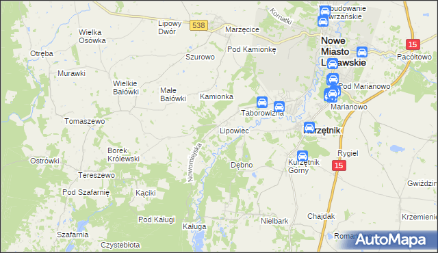 mapa Lipowiec gmina Kurzętnik, Lipowiec gmina Kurzętnik na mapie Targeo