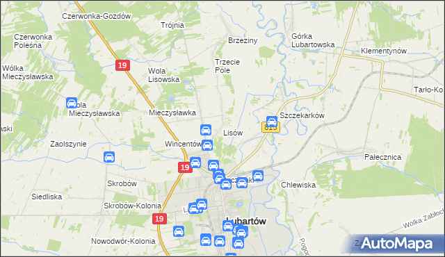 mapa Lisów gmina Lubartów, Lisów gmina Lubartów na mapie Targeo