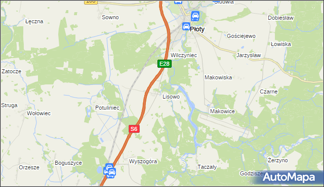 mapa Lisowo gmina Płoty, Lisowo gmina Płoty na mapie Targeo