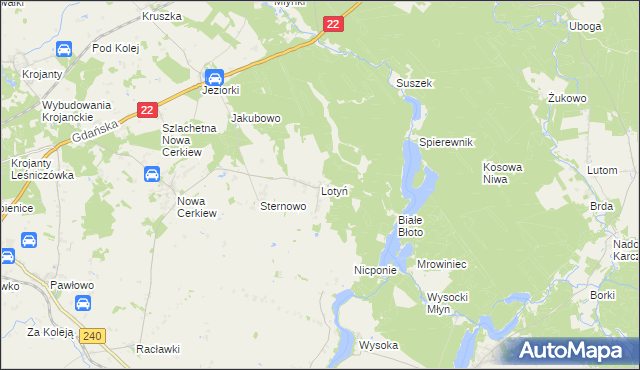 mapa Lotyń gmina Chojnice, Lotyń gmina Chojnice na mapie Targeo