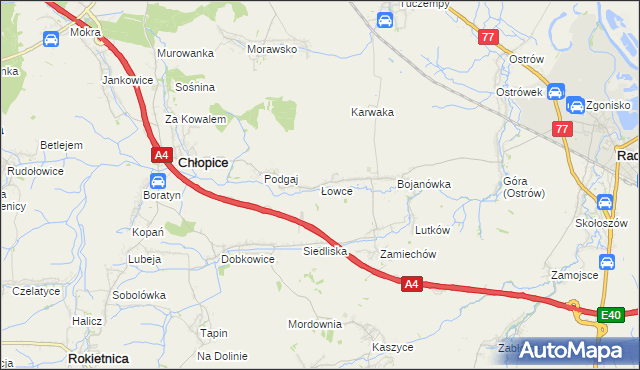 mapa Łowce, Łowce na mapie Targeo