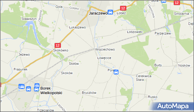 mapa Łowęcice gmina Jaraczewo, Łowęcice gmina Jaraczewo na mapie Targeo