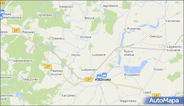 mapa Łubowice gmina Kiszkowo, Łubowice gmina Kiszkowo na mapie Targeo