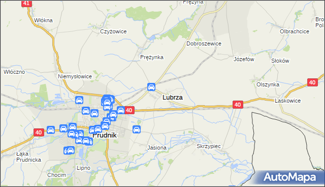 mapa Lubrza powiat prudnicki, Lubrza powiat prudnicki na mapie Targeo