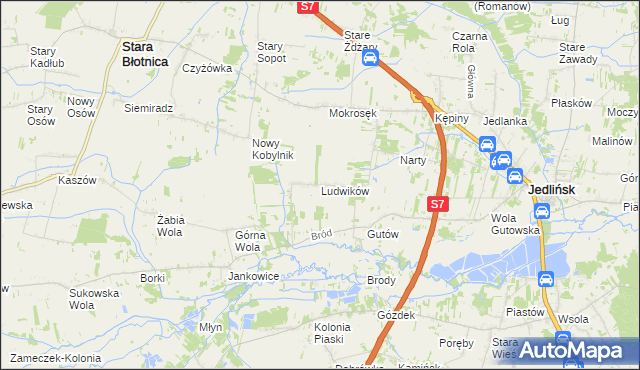 mapa Ludwików gmina Jedlińsk, Ludwików gmina Jedlińsk na mapie Targeo