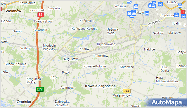 mapa Ludwinów gmina Kowala, Ludwinów gmina Kowala na mapie Targeo