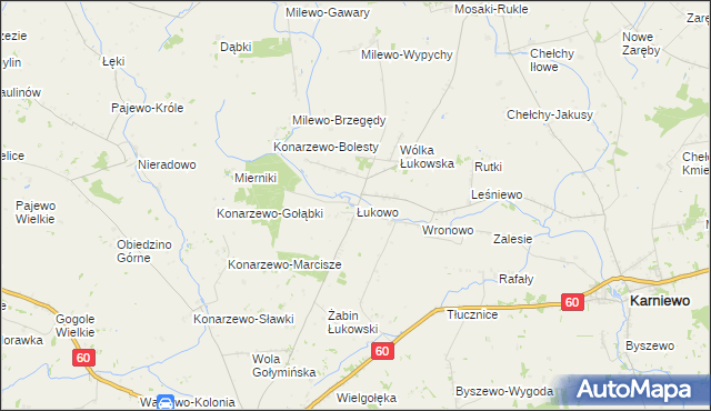mapa Łukowo gmina Karniewo, Łukowo gmina Karniewo na mapie Targeo