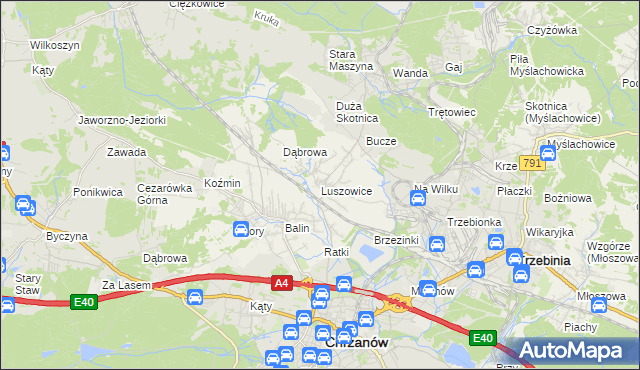 mapa Luszowice gmina Chrzanów, Luszowice gmina Chrzanów na mapie Targeo