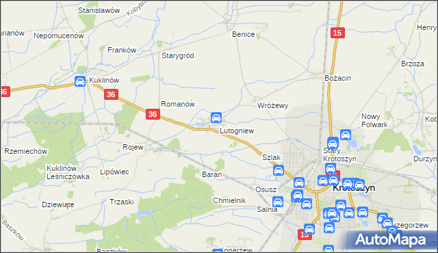 mapa Lutogniew, Lutogniew na mapie Targeo