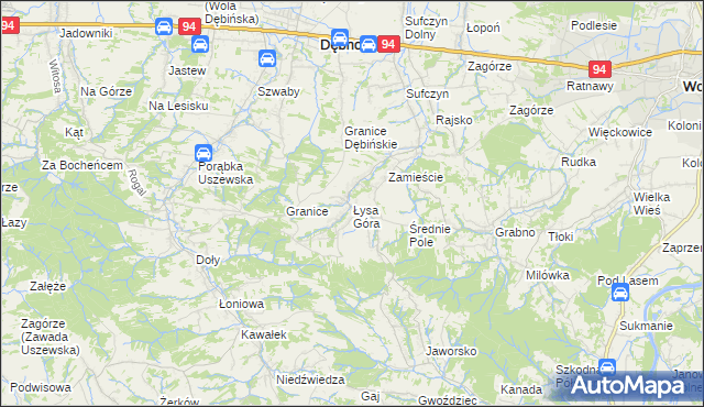 mapa Łysa Góra gmina Dębno, Łysa Góra gmina Dębno na mapie Targeo