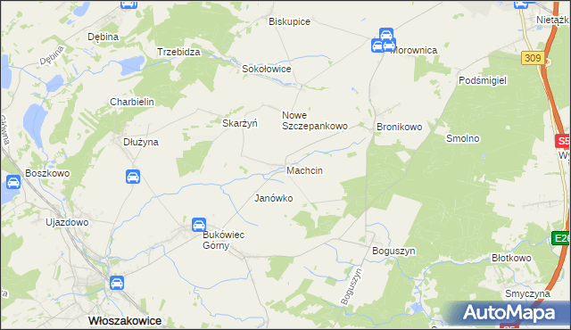 mapa Machcin gmina Śmigiel, Machcin gmina Śmigiel na mapie Targeo