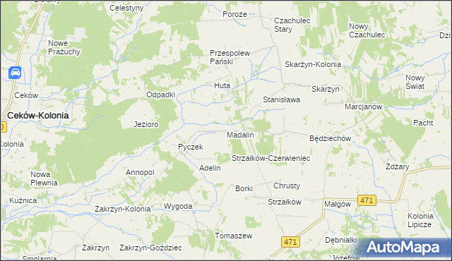mapa Madalin gmina Lisków, Madalin gmina Lisków na mapie Targeo