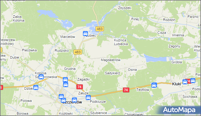 mapa Magdalenów gmina Szczerców, Magdalenów gmina Szczerców na mapie Targeo