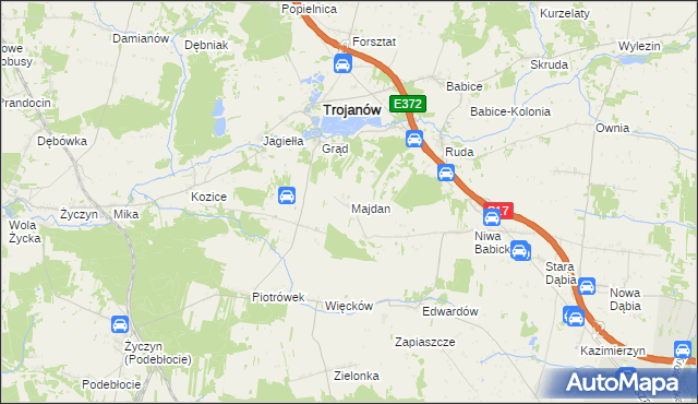 mapa Majdan gmina Trojanów, Majdan gmina Trojanów na mapie Targeo