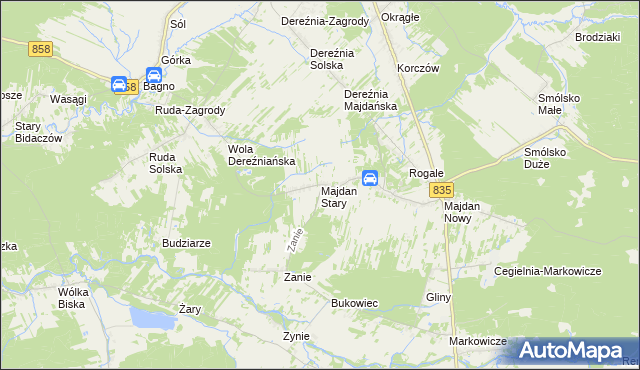 mapa Majdan Stary, Majdan Stary na mapie Targeo