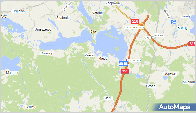 mapa Majdy gmina Stawiguda, Majdy gmina Stawiguda na mapie Targeo