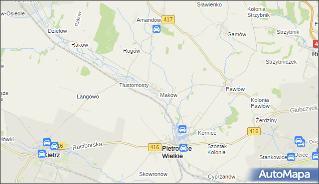 mapa Maków gmina Pietrowice Wielkie, Maków gmina Pietrowice Wielkie na mapie Targeo