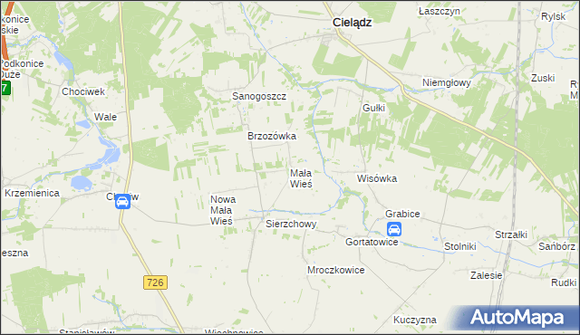 mapa Mała Wieś gmina Cielądz, Mała Wieś gmina Cielądz na mapie Targeo