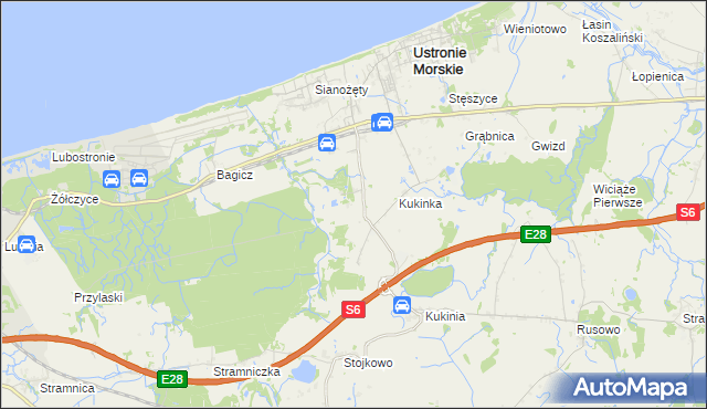 mapa Malechowo gmina Ustronie Morskie, Malechowo gmina Ustronie Morskie na mapie Targeo