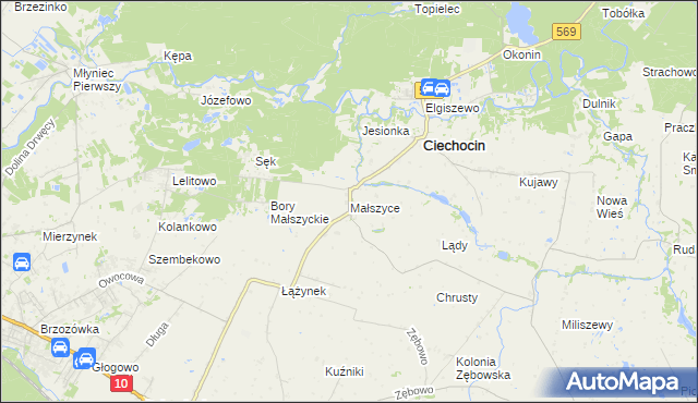 mapa Małszyce gmina Ciechocin, Małszyce gmina Ciechocin na mapie Targeo