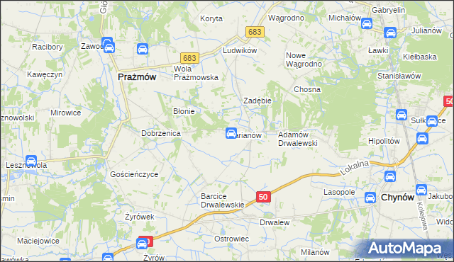 mapa Marianów gmina Chynów, Marianów gmina Chynów na mapie Targeo