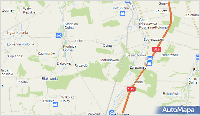 mapa Marianówka gmina Wilkołaz, Marianówka gmina Wilkołaz na mapie Targeo