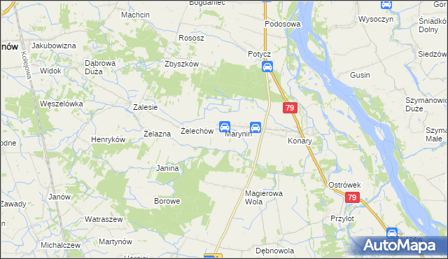 mapa Marynin gmina Chynów, Marynin gmina Chynów na mapie Targeo