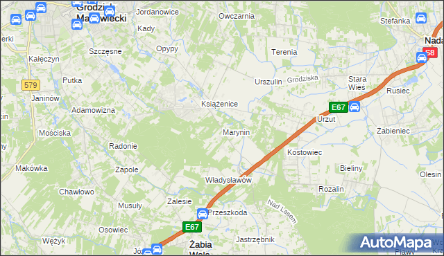 mapa Marynin gmina Grodzisk Mazowiecki, Marynin gmina Grodzisk Mazowiecki na mapie Targeo
