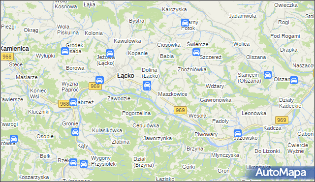 mapa Maszkowice gmina Łącko, Maszkowice gmina Łącko na mapie Targeo