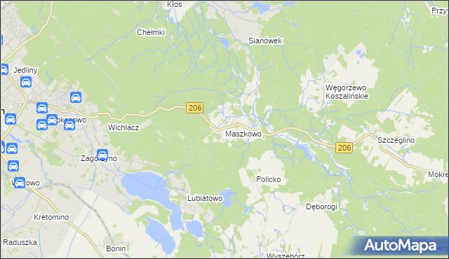 mapa Maszkowo gmina Sianów, Maszkowo gmina Sianów na mapie Targeo
