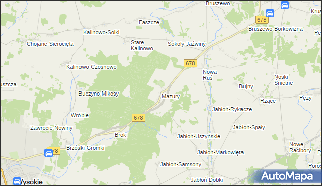 mapa Mazury gmina Wysokie Mazowieckie, Mazury gmina Wysokie Mazowieckie na mapie Targeo