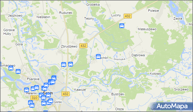 mapa Mechlin gmina Śrem, Mechlin gmina Śrem na mapie Targeo