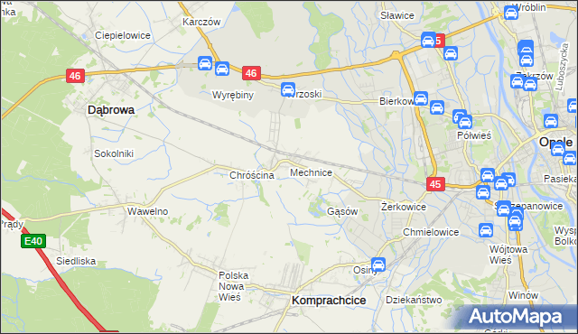 mapa Mechnice gmina Dąbrowa, Mechnice gmina Dąbrowa na mapie Targeo