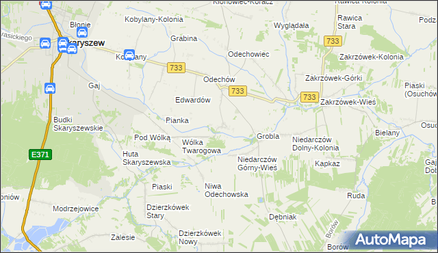 mapa Miasteczko gmina Skaryszew, Miasteczko gmina Skaryszew na mapie Targeo