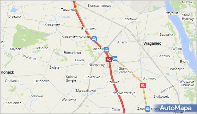 mapa Michalinek gmina Waganiec, Michalinek gmina Waganiec na mapie Targeo
