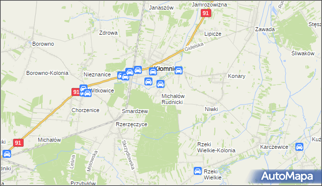 mapa Michałów gmina Kłomnice, Michałów gmina Kłomnice na mapie Targeo