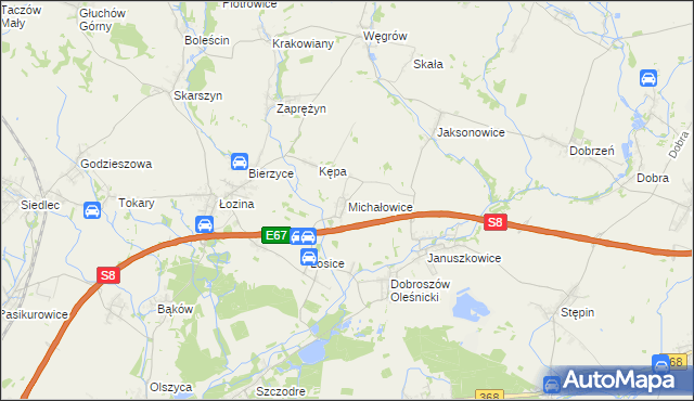 mapa Michałowice gmina Długołęka, Michałowice gmina Długołęka na mapie Targeo