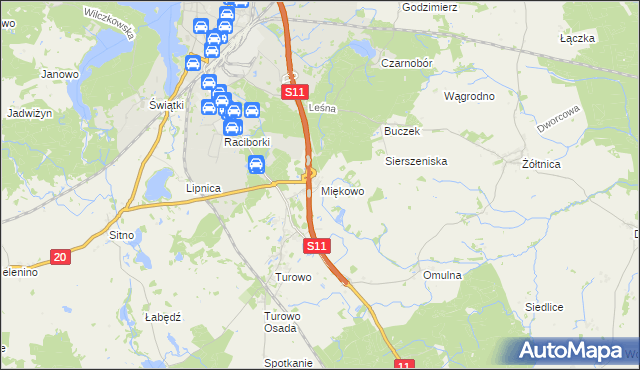 mapa Miękowo gmina Szczecinek, Miękowo gmina Szczecinek na mapie Targeo