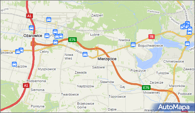 mapa Mierzęcice, Mierzęcice na mapie Targeo