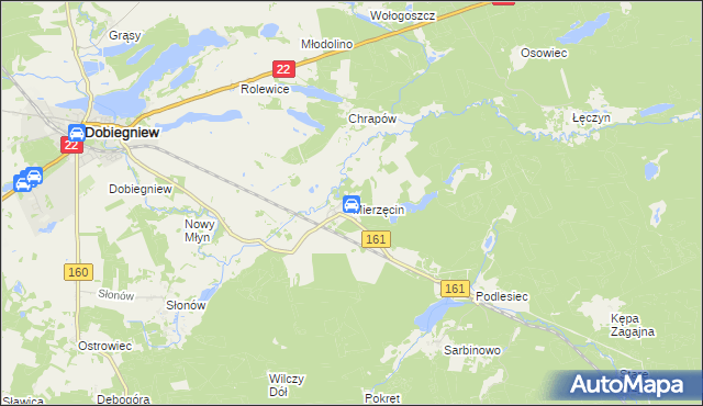 mapa Mierzęcin gmina Dobiegniew, Mierzęcin gmina Dobiegniew na mapie Targeo