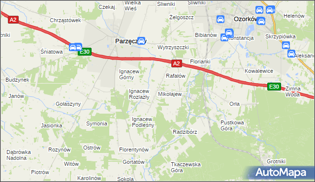 mapa Mikołajew gmina Parzęczew, Mikołajew gmina Parzęczew na mapie Targeo