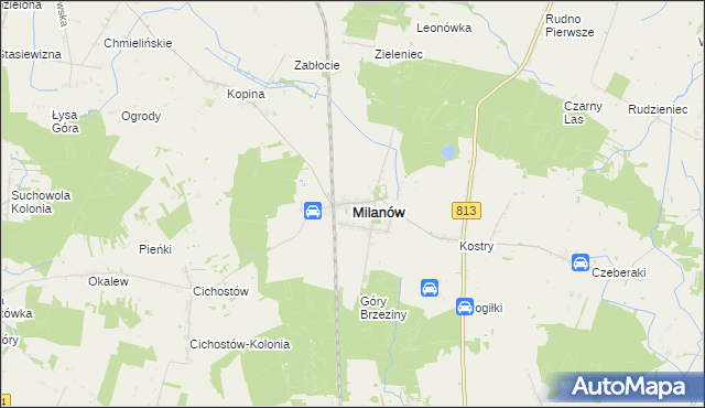 mapa Milanów powiat parczewski, Milanów powiat parczewski na mapie Targeo