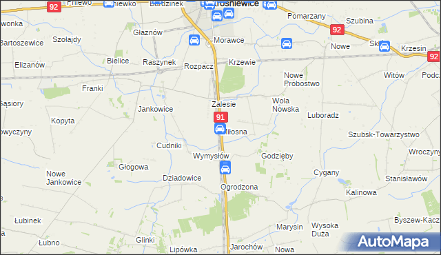 mapa Miłosna gmina Krośniewice, Miłosna gmina Krośniewice na mapie Targeo