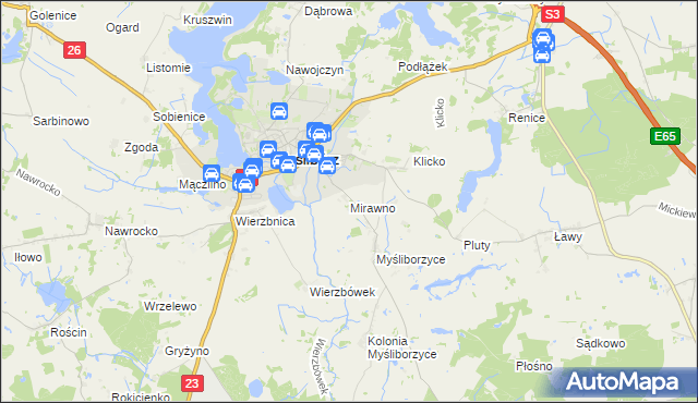 mapa Mirawno, Mirawno na mapie Targeo