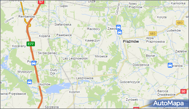 mapa Mirowice gmina Grójec, Mirowice gmina Grójec na mapie Targeo